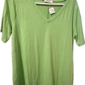 Zenana Outfitters Green Striped V-Neck Top
